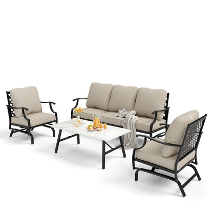 MAISON ARTS Set da conversazione per patio da 5/7/9 posti, set di divani con 2 poltrone singole, divano a 3 posti, pouf e tavolino da caffè