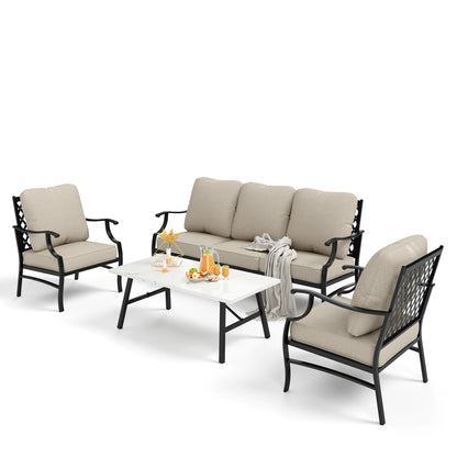 MAISON ARTS Set da conversazione per patio da 5/7/9 posti, set di divani con 2 poltrone singole, divano a 3 posti, pouf e tavolino da caffè