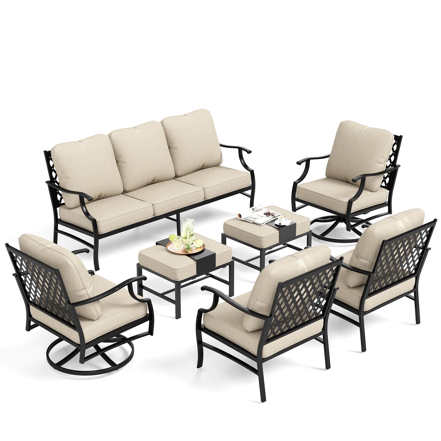 MAISON ARTS Set da conversazione per patio da 5/7/9 posti, set di divani con 2 poltrone singole, divano a 3 posti, pouf e tavolino da caffè