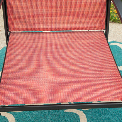 MAISON ARTS Set da pranzo per patio composto da 7 pezzi, tavolo rettangolare geometrico in metallo effetto legno e 6 sedie in textilene