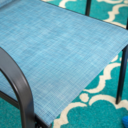 MAISON ARTS Set da pranzo per patio composto da 7 pezzi, tavolo rettangolare geometrico in metallo effetto legno e 6 sedie in textilene