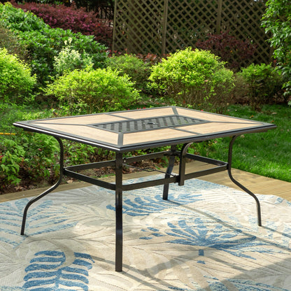 MAISON ARTS Set da pranzo per patio composto da 7 pezzi, tavolo rettangolare geometrico in metallo effetto legno e 6 sedie in textilene