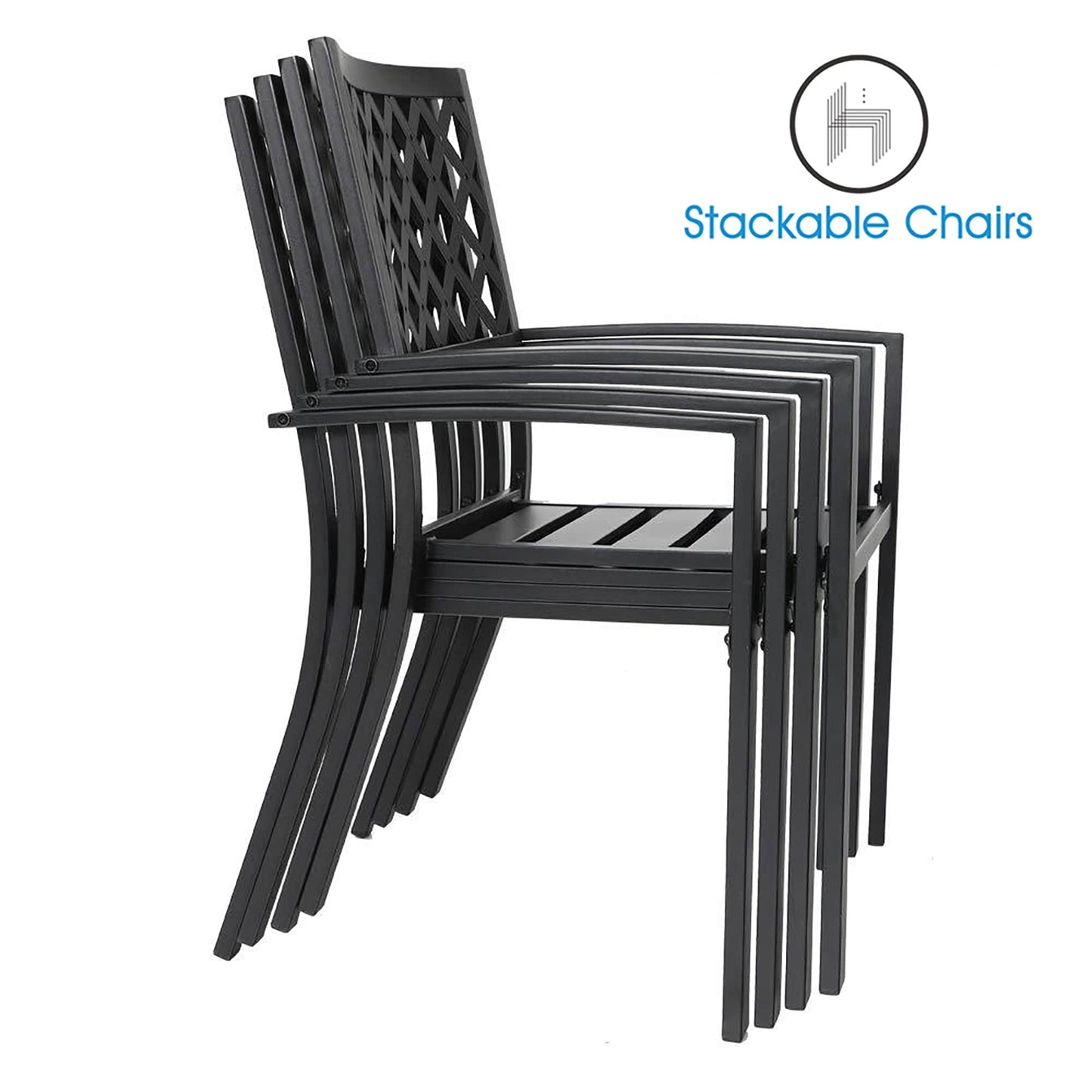 MAISON ARTS Set da pranzo per patio da 9 pezzi Set di mobili da giardino Tavolo da pranzo rettangolare in metallo 8 sedie impilabili in metallo