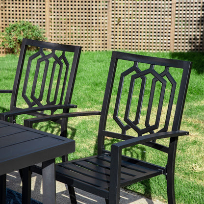 MAISON ARTS Set da pranzo per patio da 9 pezzi Set di mobili da giardino Tavolo da pranzo rettangolare in metallo 8 sedie impilabili in metallo