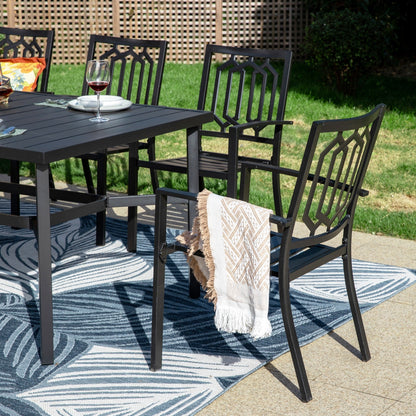 MAISON ARTS Set da pranzo per patio da 9 pezzi Set di mobili da giardino Tavolo da pranzo rettangolare in metallo 8 sedie impilabili in metallo