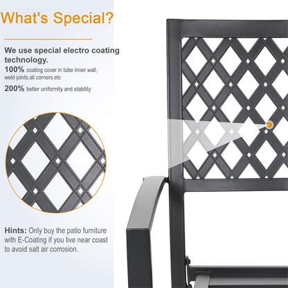 MAISON ARTS Set da pranzo per patio da 9 pezzi Set di mobili da giardino Tavolo da pranzo rettangolare in metallo 8 sedie impilabili in metallo
