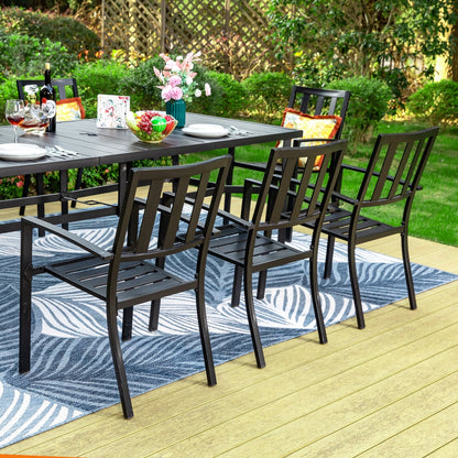 MAISON ARTS Set da pranzo per patio da 9 pezzi Set di mobili da giardino Tavolo da pranzo rettangolare in metallo 8 sedie impilabili in metallo