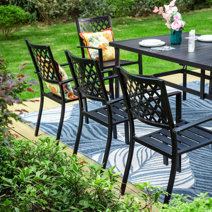 MAISON ARTS Set da pranzo per patio da 9 pezzi Set di mobili da giardino Tavolo da pranzo rettangolare in metallo 8 sedie impilabili in metallo