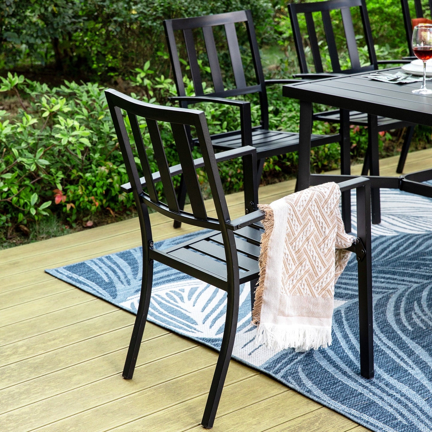 MAISON ARTS Set da pranzo per patio da 9 pezzi Set di mobili da giardino Tavolo da pranzo rettangolare in metallo 8 sedie impilabili in metallo