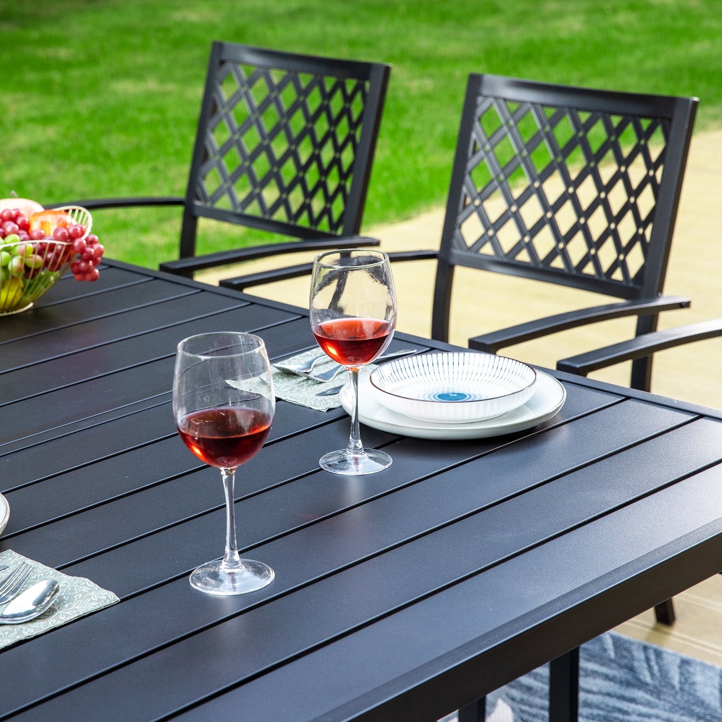 MAISON ARTS Set da pranzo per patio da 9 pezzi Set di mobili da giardino Tavolo da pranzo rettangolare in metallo 8 sedie impilabili in metallo