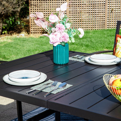 MAISON ARTS Set da pranzo per patio da 9 pezzi Set di mobili da giardino Tavolo da pranzo rettangolare in metallo 8 sedie impilabili in metallo