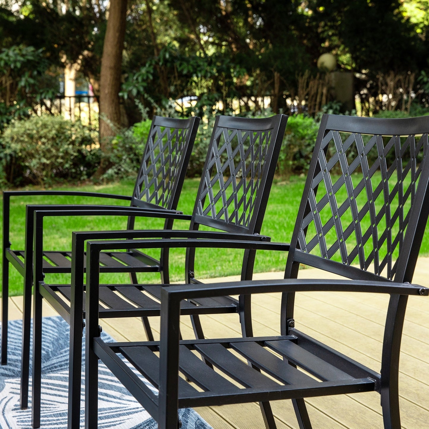 MAISON ARTS Set da pranzo per patio da 9 pezzi Set di mobili da giardino Tavolo da pranzo rettangolare in metallo 8 sedie impilabili in metallo