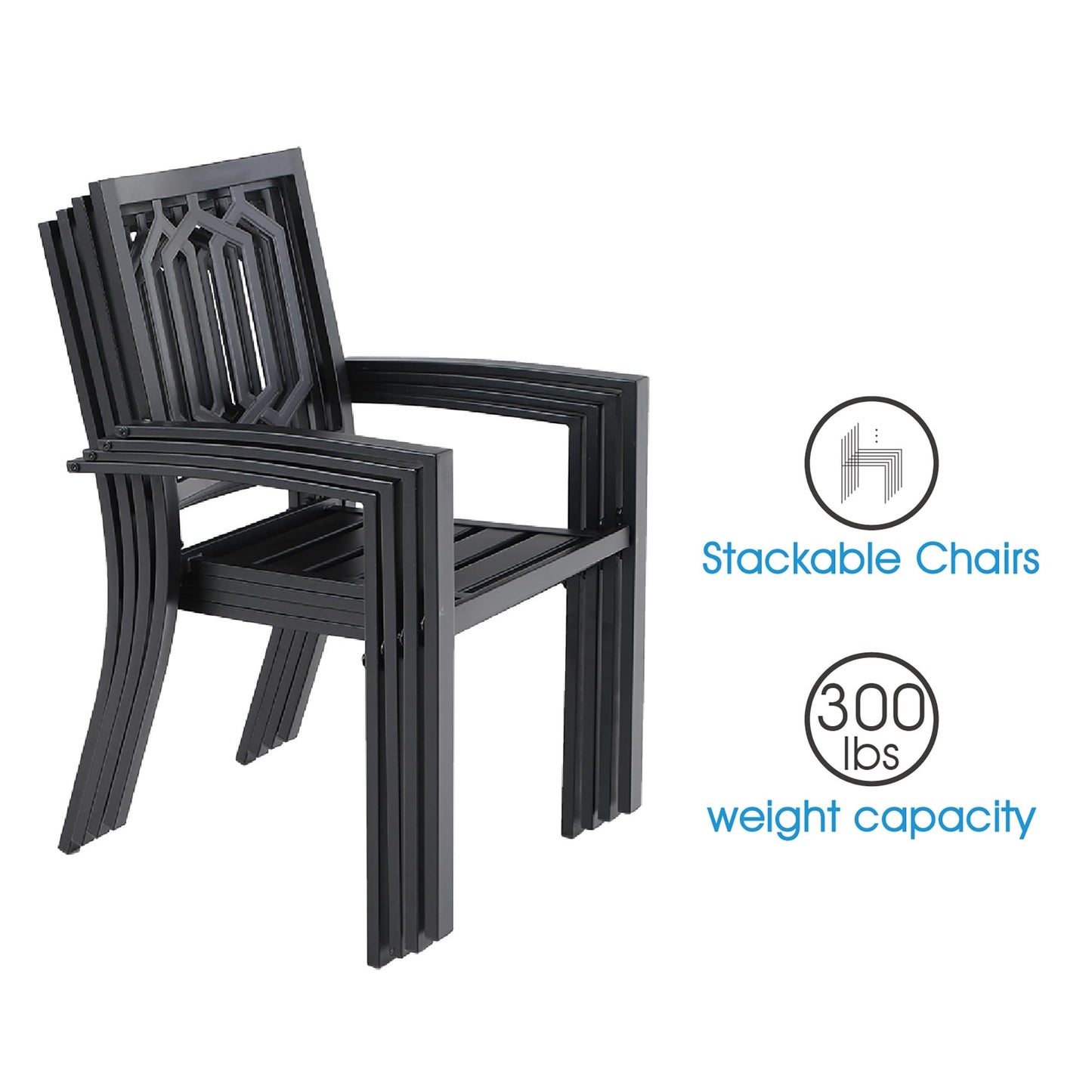 MAISON ARTS Set da pranzo per patio da 9 pezzi Set di mobili da giardino Tavolo da pranzo rettangolare in metallo 8 sedie impilabili in metallo