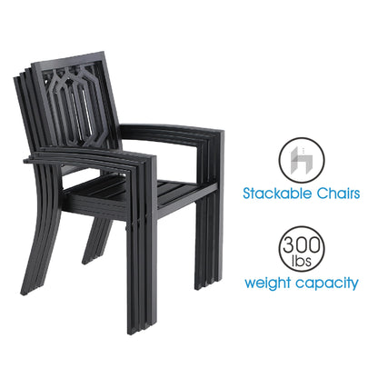 MAISON ARTS Set da pranzo per patio da 9 pezzi Set di mobili da giardino Tavolo da pranzo rettangolare in metallo 8 sedie impilabili in metallo