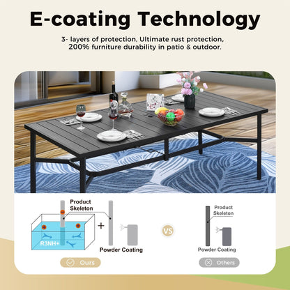 MAISON ARTS Set da pranzo per patio da 9 pezzi Set di mobili da giardino Tavolo da pranzo rettangolare in metallo 8 sedie impilabili in metallo