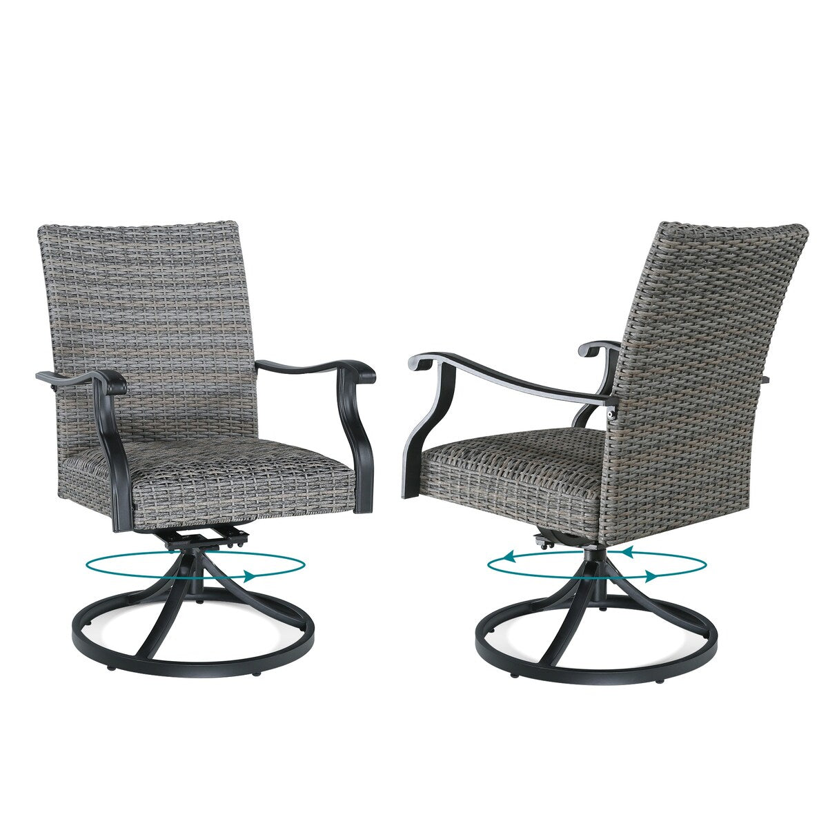 Set da pranzo per patio con 6 poltrone in vimini, 2 sedie girevoli e 1 tavolo