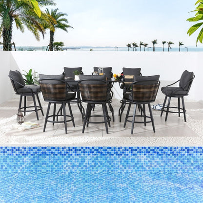 Patio Festival Set da pranzo da bar per patio da 11 pezzi con cuscini grigi