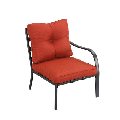 Patio Festival Curve-Arm Set da conversazione per esterni da 12 pezzi con cuscini rossi