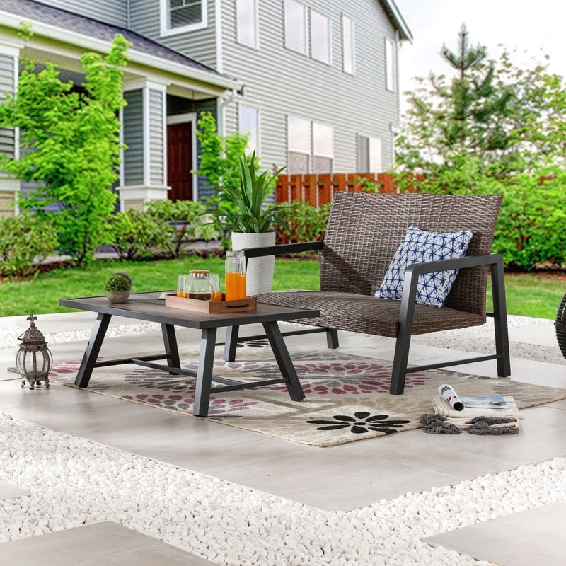 Patio Festival - Set di 2 tavolini da caffè da esterno ad asciugatura rapida con divanetto a due posti