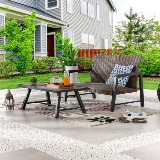 Patio Festival - Set di 2 tavolini da caffè da esterno ad asciugatura rapida con divanetto a due posti