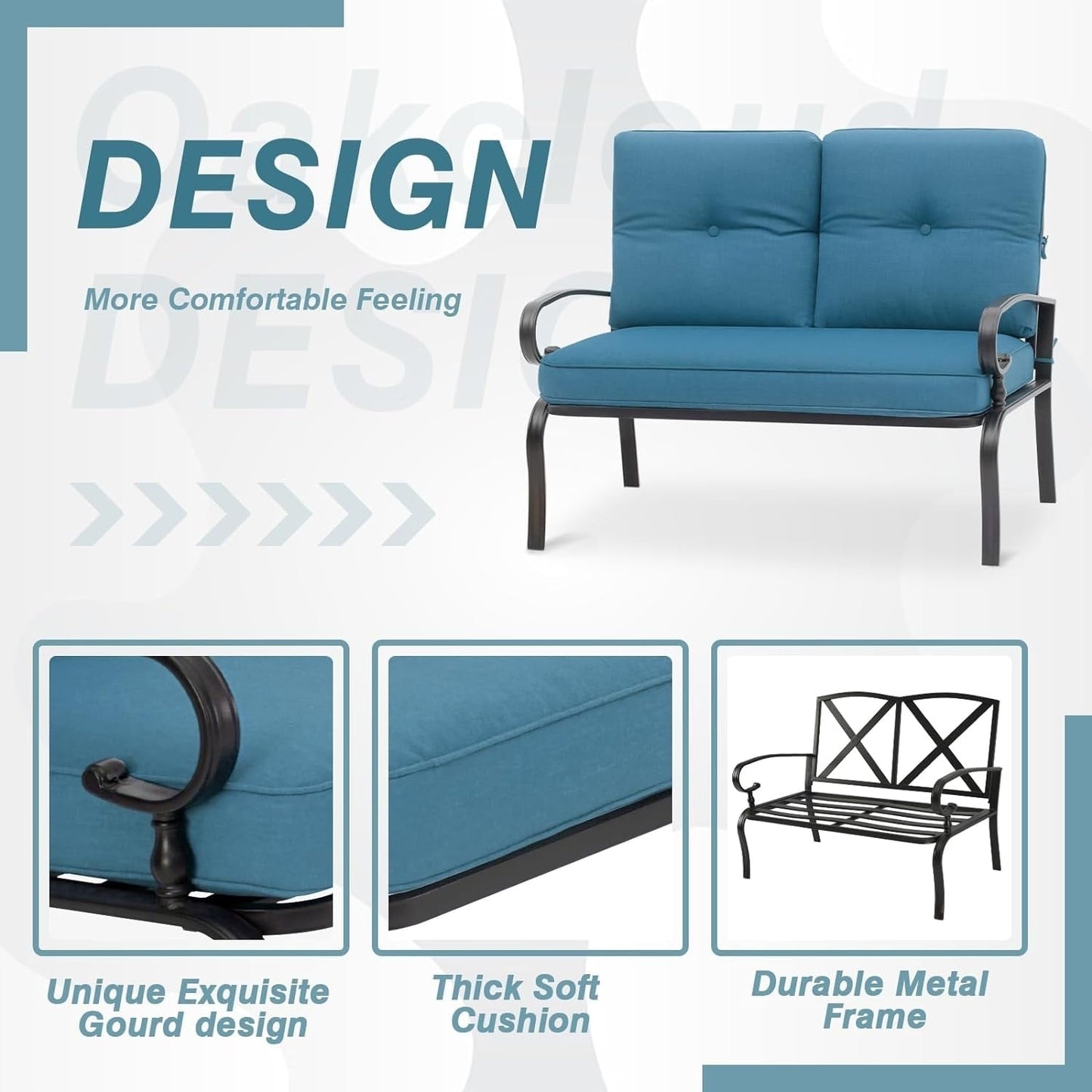 Set da conversazione per esterni in metallo da 4 pezzi con divano a due posti