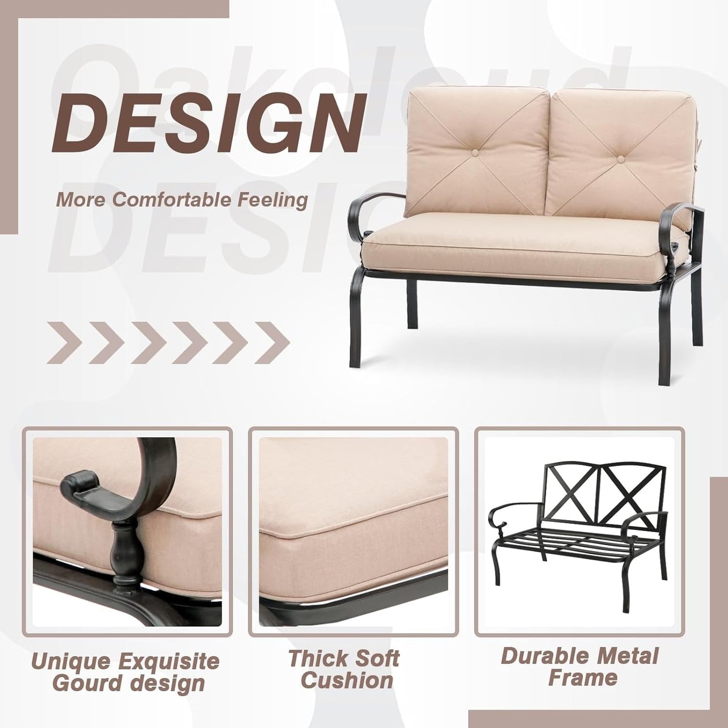 Set da conversazione per esterni in metallo da 4 pezzi con divano a due posti