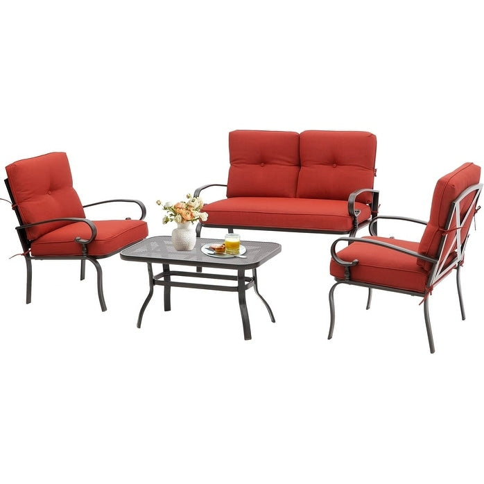 Set da conversazione per esterni in metallo da 4 pezzi con divano a due posti