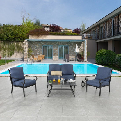 Patio Festival - Set da conversazione in metallo per esterni, 4 pezzi