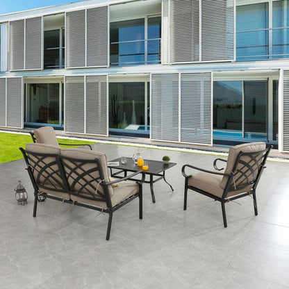 Patio Festival - Set da conversazione in metallo per esterni, 4 pezzi