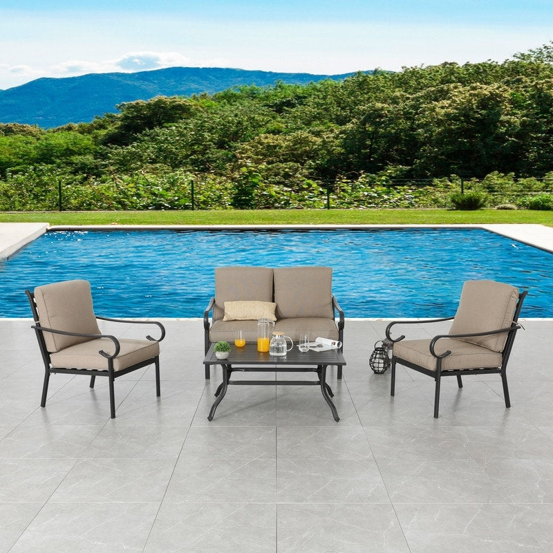 Patio Festival - Set da conversazione in metallo per esterni, 4 pezzi