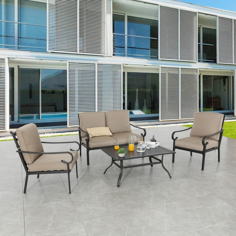 Patio Festival - Set da conversazione in metallo per esterni, 4 pezzi