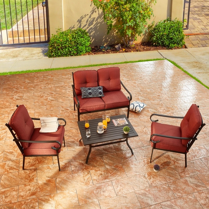 Patio Festival - Set da conversazione in metallo per esterni, 4 pezzi