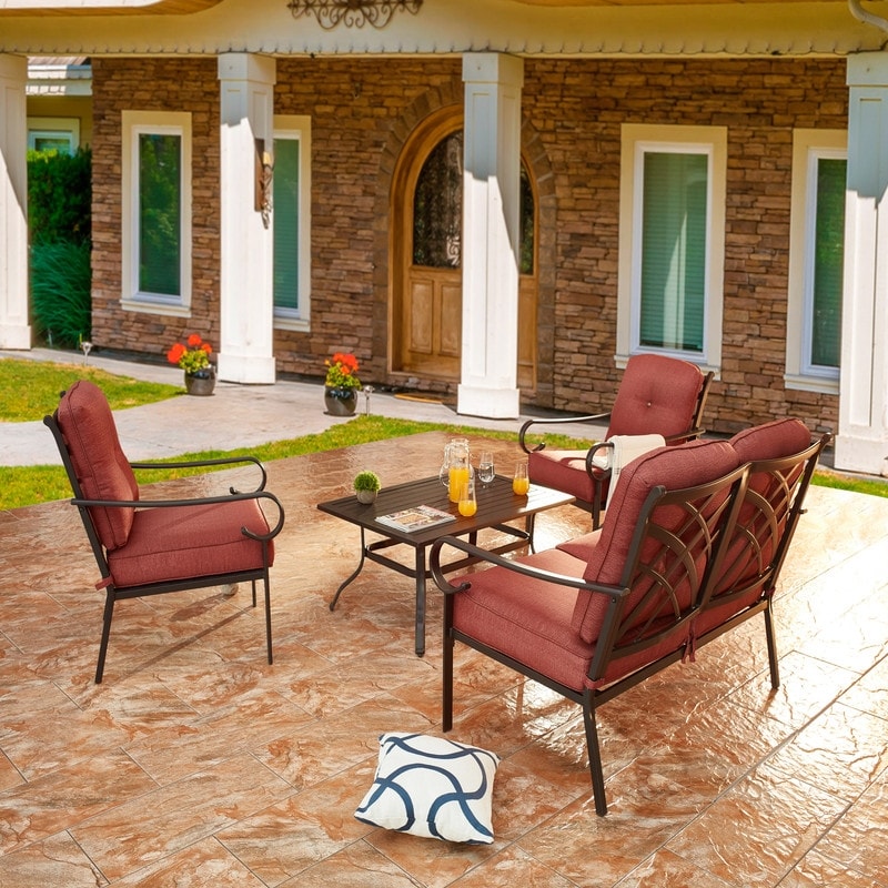 Patio Festival - Set da conversazione in metallo per esterni, 4 pezzi