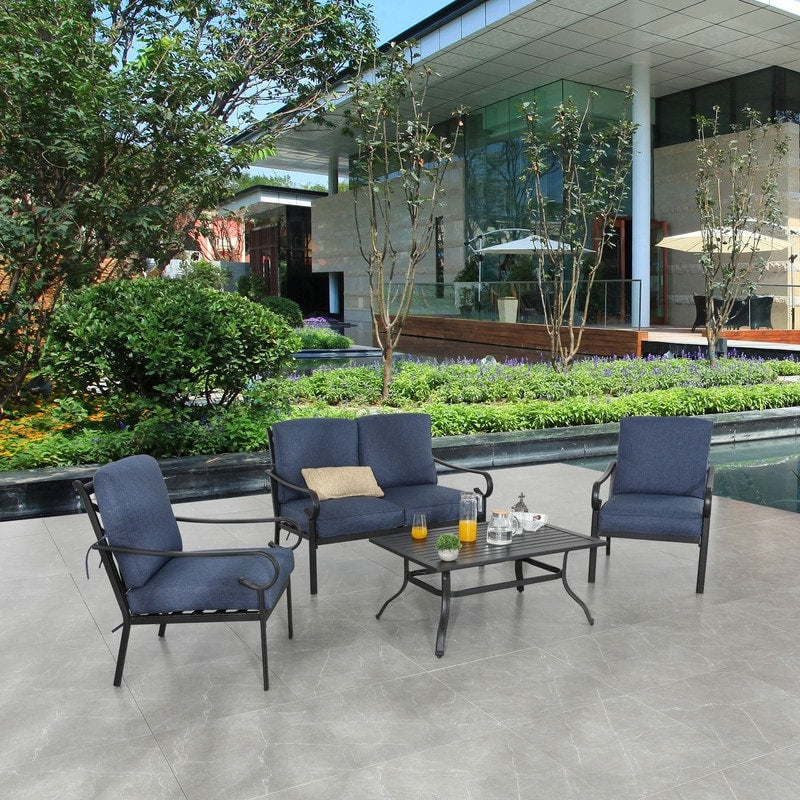 Patio Festival - Set da conversazione in metallo per esterni, 4 pezzi