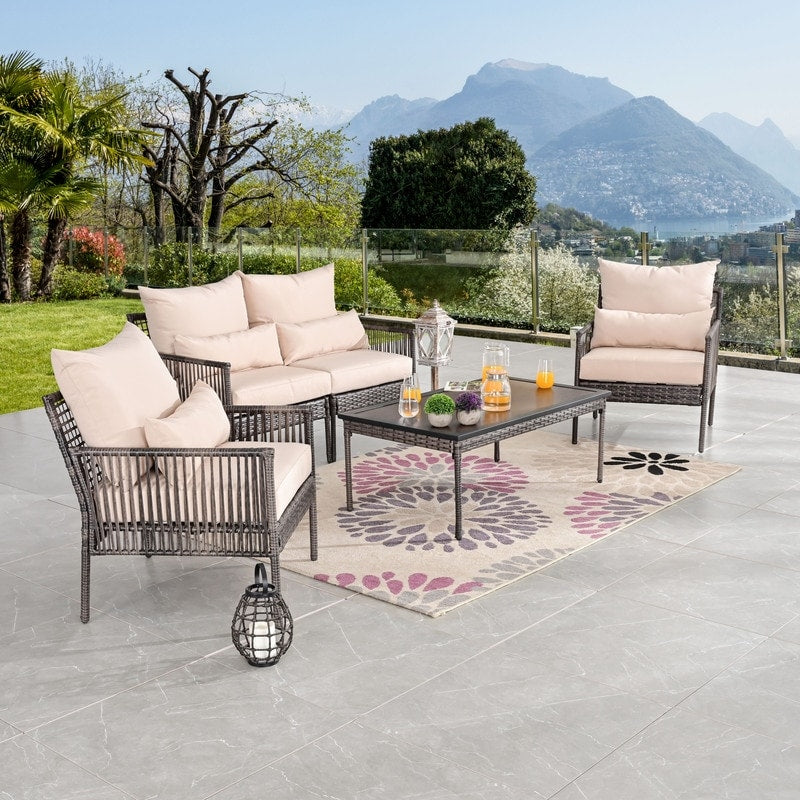 Patio Festival - Set da conversazione in vimini a 4 posti