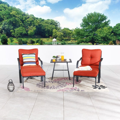 Set da conversazione Patio Festival Curve-Arm da 5 pezzi con cuscini rossi