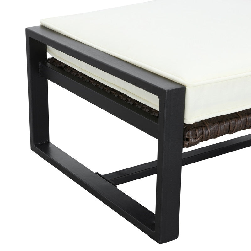 Patio Festival - Set da conversazione in vimini da esterno da 5 pezzi con pouf e tavolo