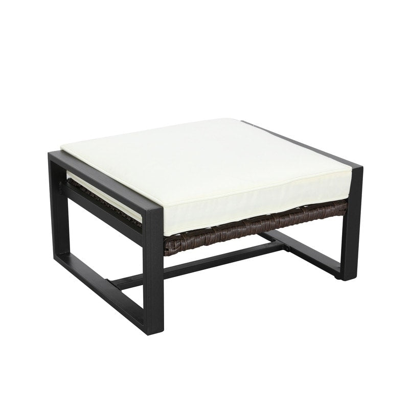 Patio Festival - Set da conversazione in vimini da esterno da 5 pezzi con pouf e tavolo