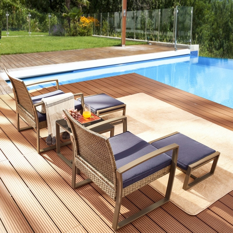 Patio Festival - Set da conversazione in vimini da 5 pezzi per esterni