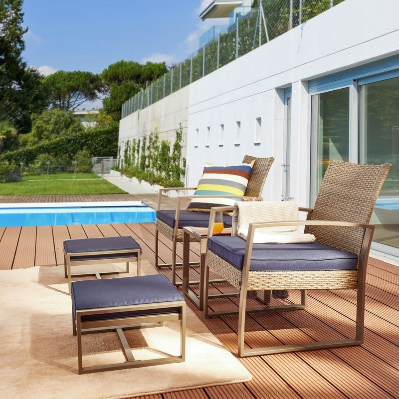 Patio Festival - Set da conversazione in vimini da 5 pezzi per esterni