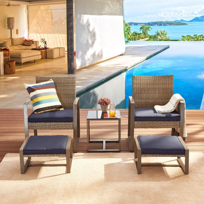 Patio Festival - Set da conversazione in vimini da 5 pezzi per esterni