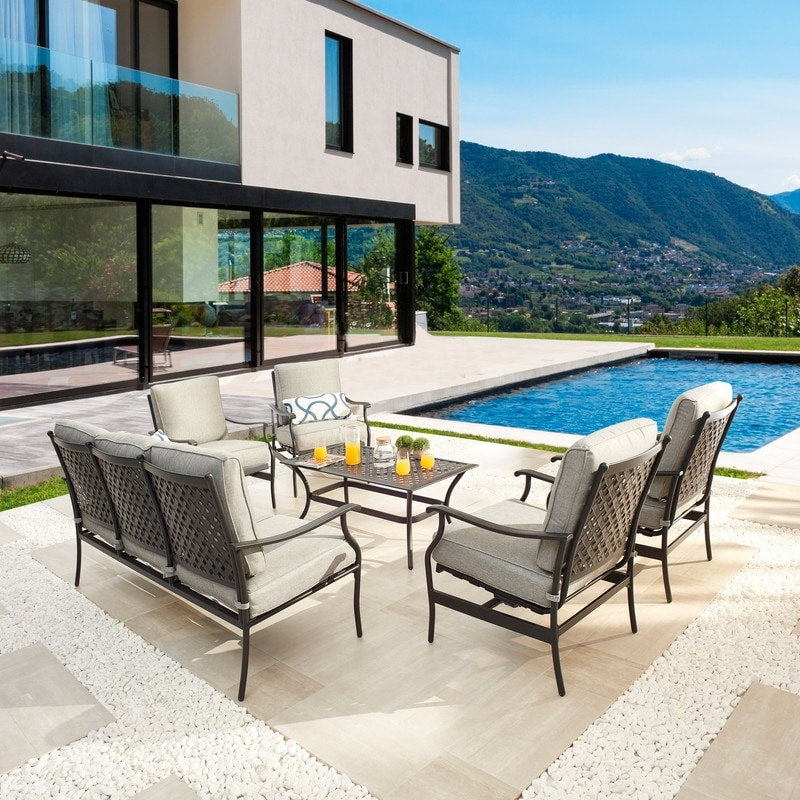 Patio Festival - Set di divani da esterno in metallo da 6 pezzi