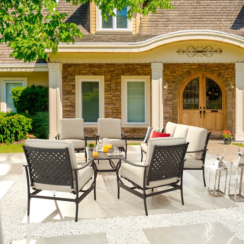 Patio Festival - Set di divani da esterno in metallo da 6 pezzi