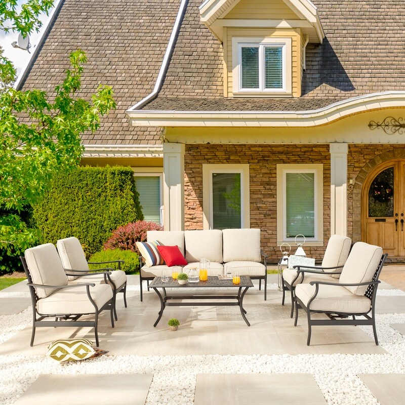 Patio Festival - Set di divani da esterno in metallo da 6 pezzi