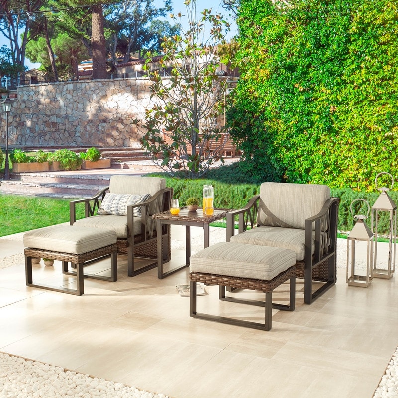 Patio Festival Set da conversazione da esterno in vimini da 5 pezzi