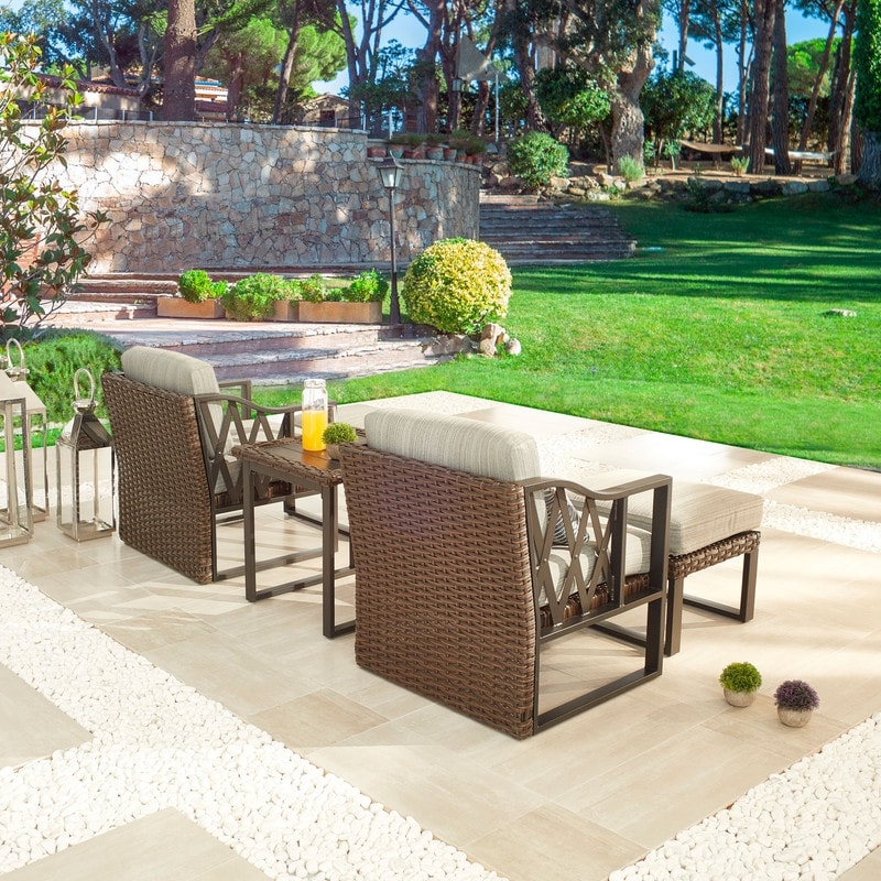 Patio Festival Set da conversazione da esterno in vimini da 5 pezzi