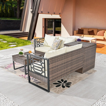 Set di divani in vimini da 4 posti Patio Festival con tavolino e cuscini