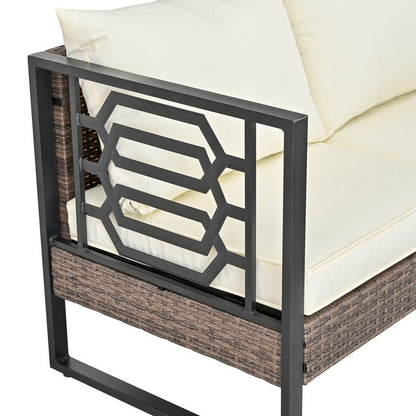 Set di divani in vimini da 4 posti Patio Festival con tavolino e cuscini