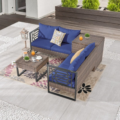 Set di divani in vimini da 4 posti Patio Festival con tavolino e cuscini