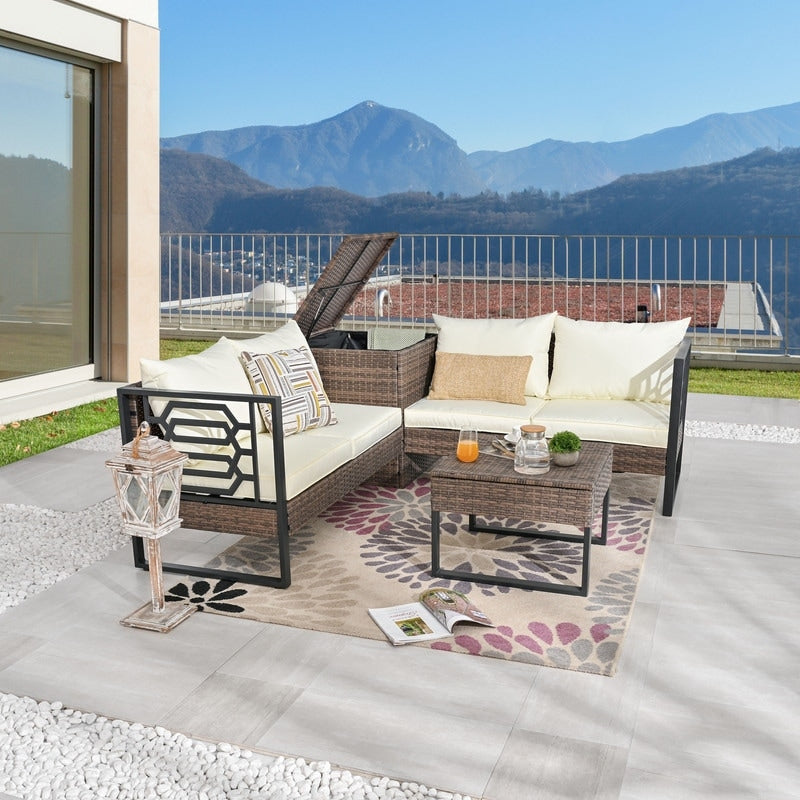 Set di divani in vimini da 4 posti Patio Festival con tavolino e cuscini